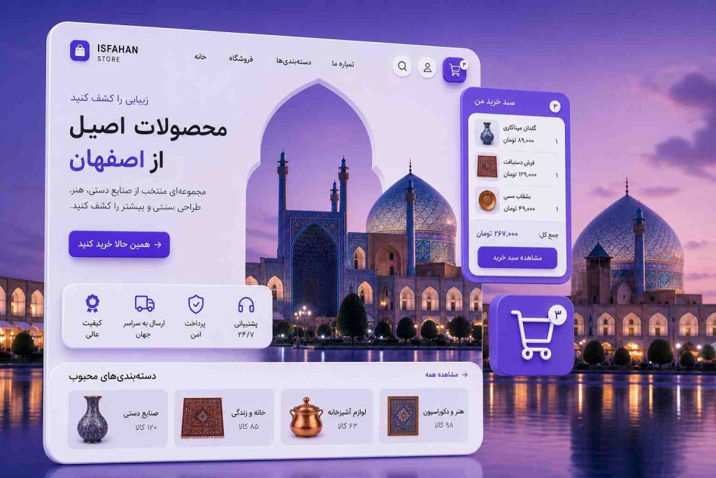 بهترین طراحی سایت فروشگاهی در اصفهان با نمای دیجیتال از میدان نقش جهان